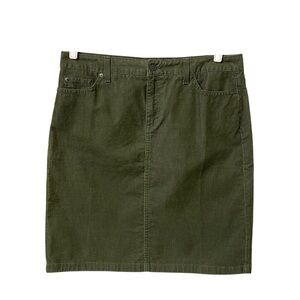 L.L. Bean favorite fit dark green earthy corduroy straight skirt size 14